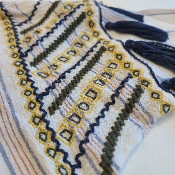 Shyanne White Top with Red/Blue Pinstripe Country Embroidered Tassels - Picture 13 of 15